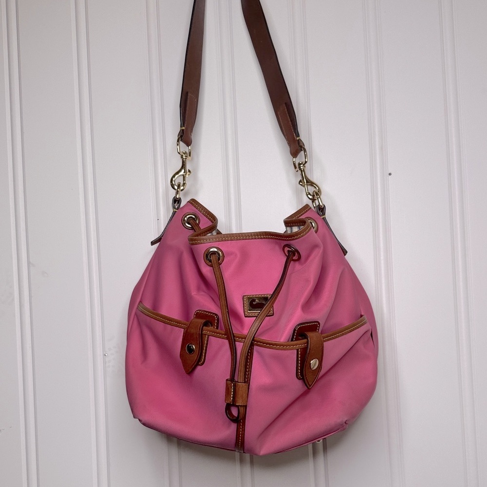 Dooney & Bourke Pink and Brown leather draw strap Shoulder Bag - Picture 2 of 16
